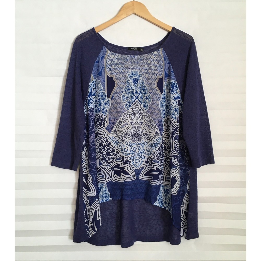 Apt. 9 Women Blouse Top Size 2X Purple Half Sleeve Pull Over High Low Semi Sheer